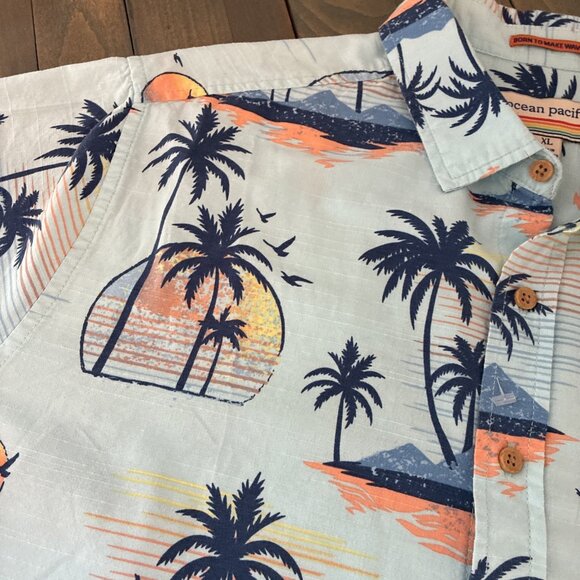 Ocean Pacific Button Up Hawaiian Beach Sunset Button Up Shirt Men's Size XL (W8) - Picture 2 of 7